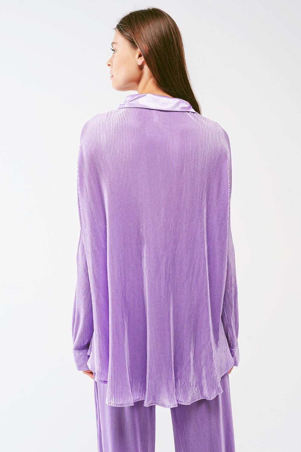 Relaxed Pleated Satin Shirt in lilac Q2 Shirts BoutiqueLua