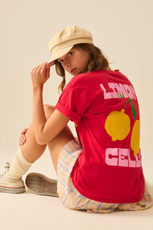 relaxed red t-shirt with lemon print made in Italy - T-Shirts