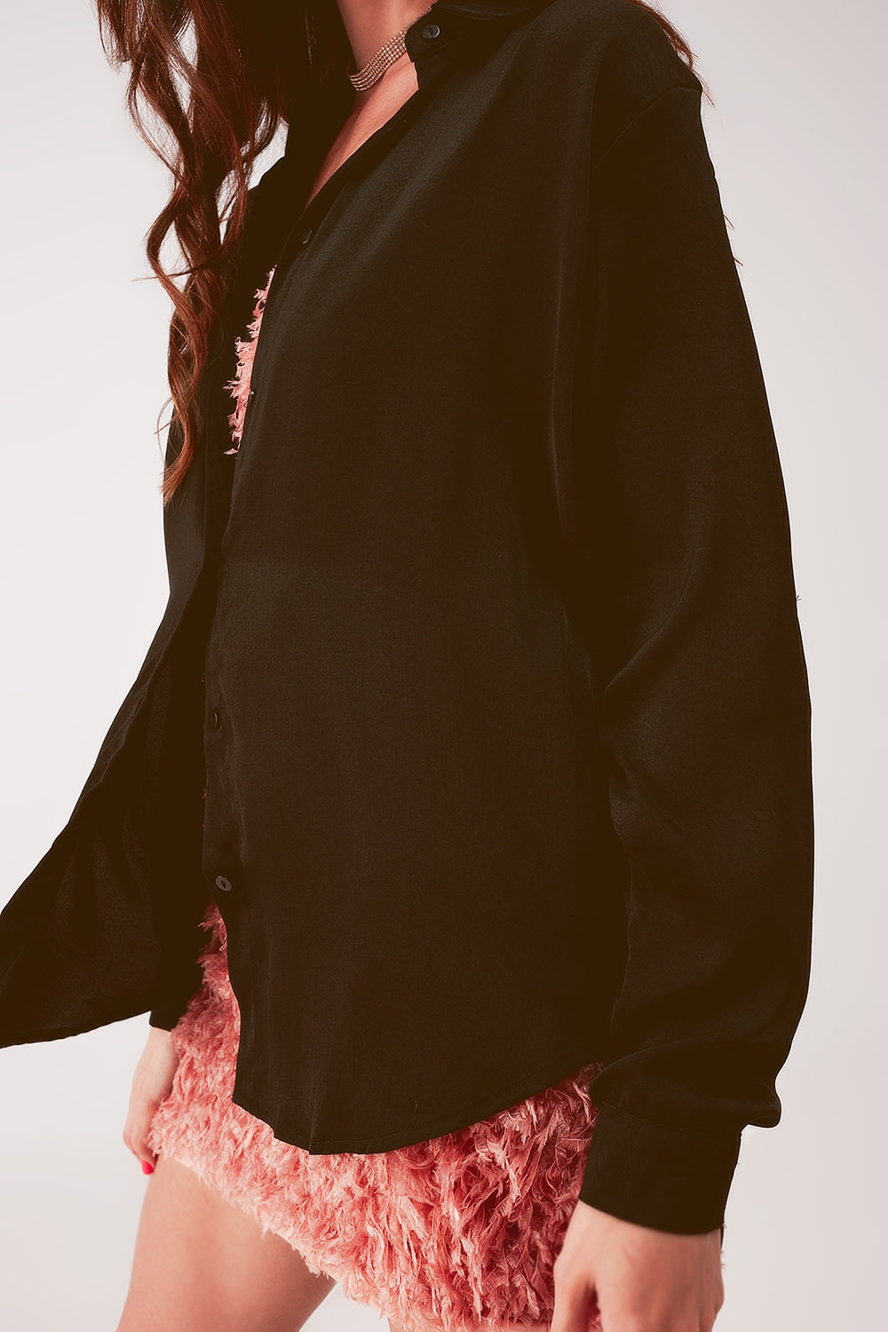 Relaxed satin long sleeve shirt in black Q2 Shirts BoutiqueLua