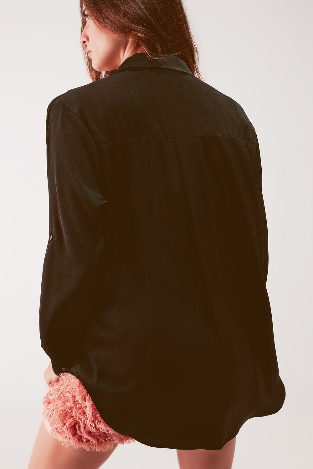 Relaxed satin long sleeve shirt in black Q2 Shirts BoutiqueLua