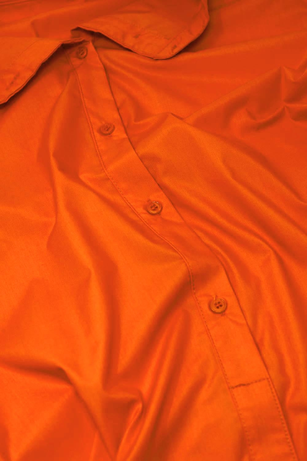 Relaxed Shirt Dress With Balloon Short Sleeves and Ruffle In Orange