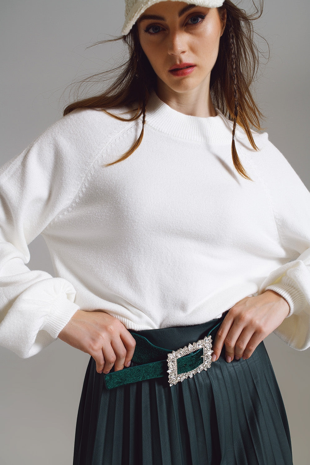 relaxed style white jumper with balloon sleeves - Jumpers
