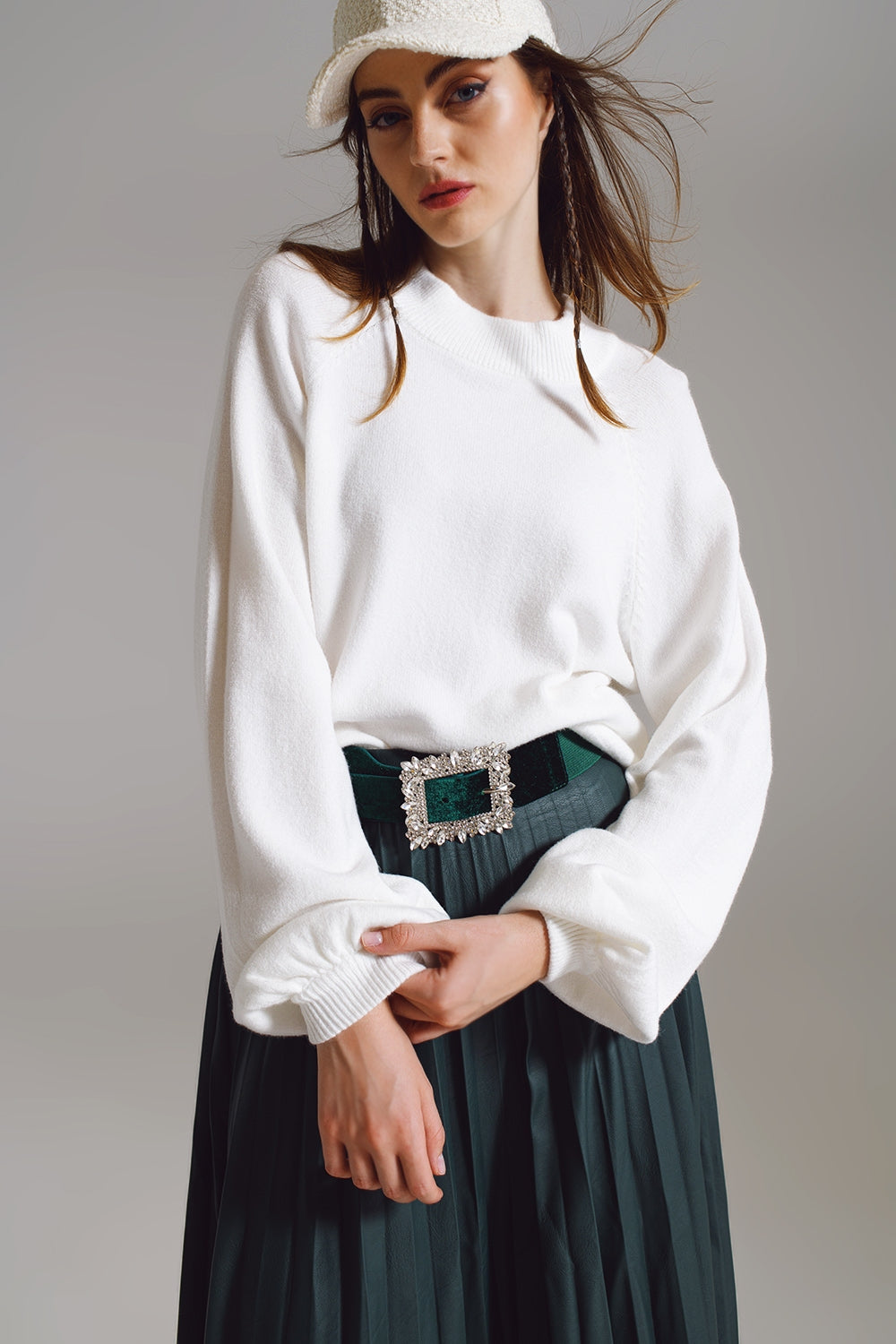 relaxed style white jumper with balloon sleeves - Jumpers