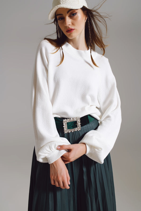 relaxed style white jumper with balloon sleeves - Jumpers