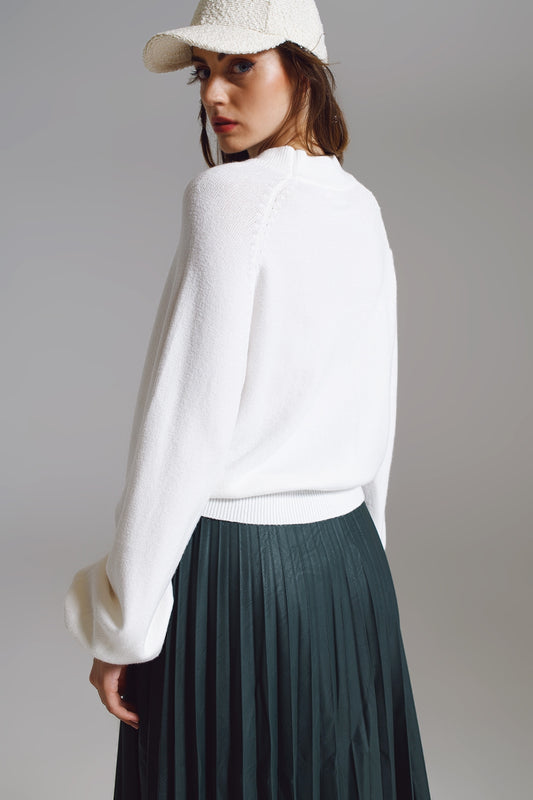 relaxed style white jumper with balloon sleeves - Jumpers