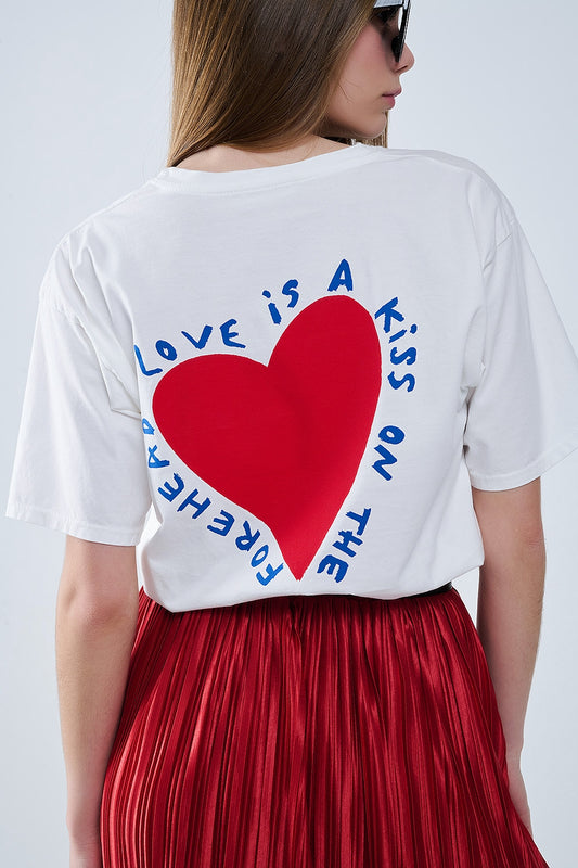 Relaxed white T-shirt featuring a heart design on both the front and back - T-Shirts