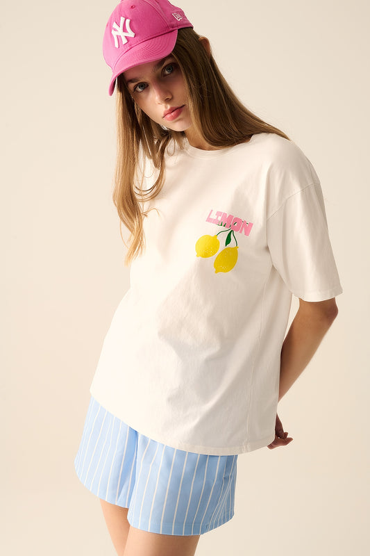 relaxed white t-shirt with lemon print - T-Shirts