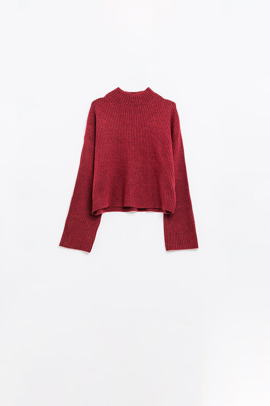 Q2 relaxed wine ribbed high neck sweater