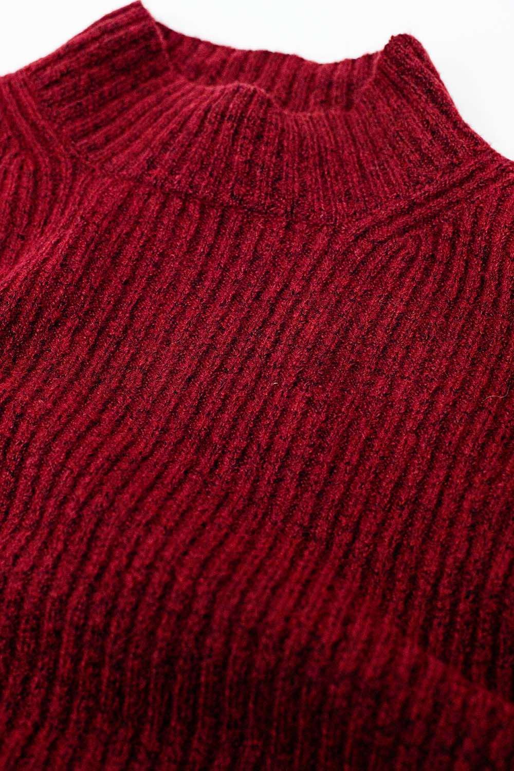 relaxed wine ribbed high neck sweater