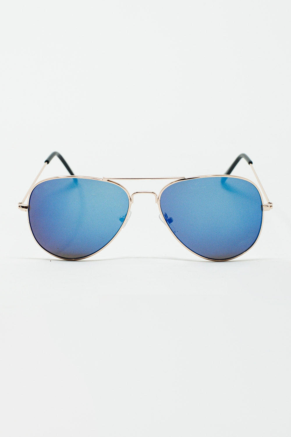 Retro Aviator Sunglasses With Blue Smoke Lense and Golden Frame - Sunglasses