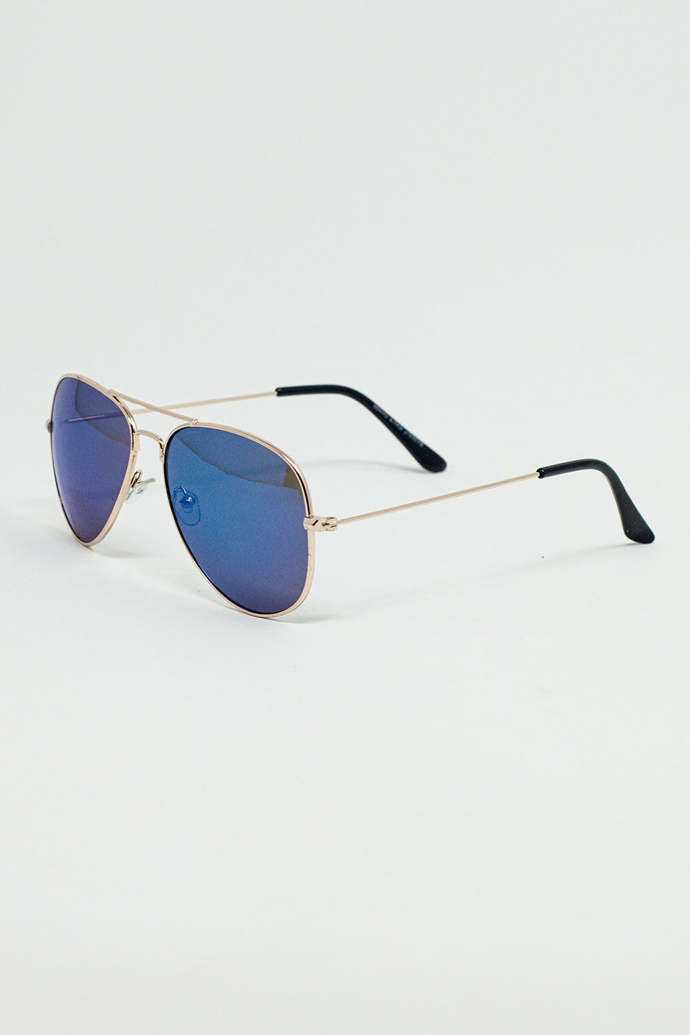 Retro Aviator Sunglasses With Blue Smoke Lense and Golden Frame - Sunglasses