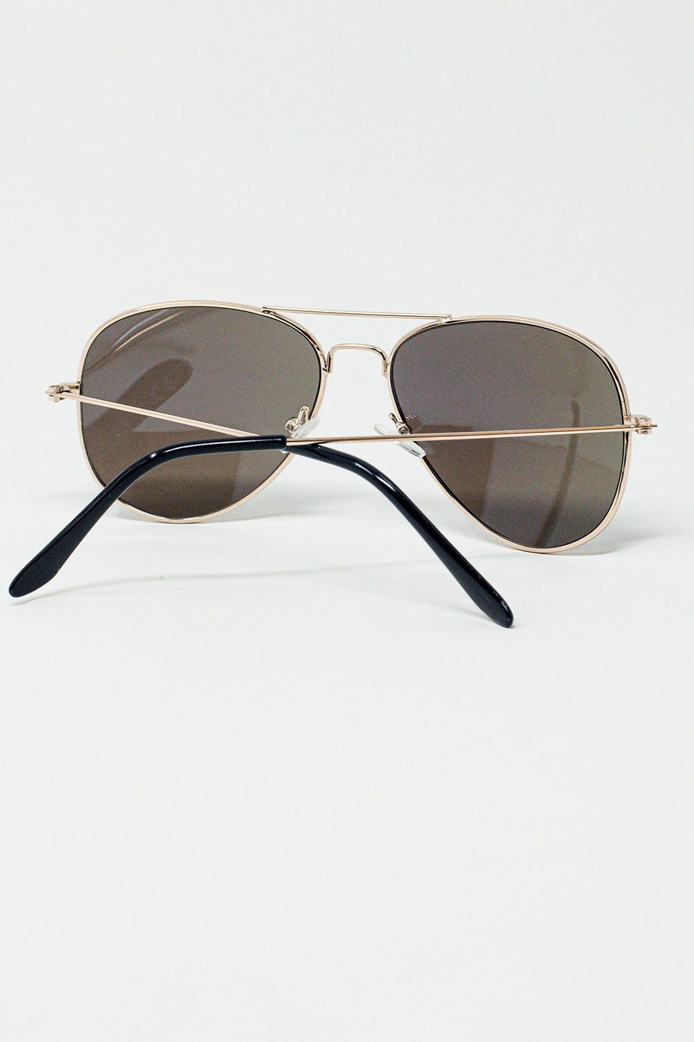Retro Aviator Sunglasses With Blue Smoke Lense and Golden Frame - Sunglasses