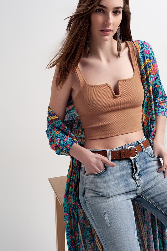 Rib crop top in beige - Tops