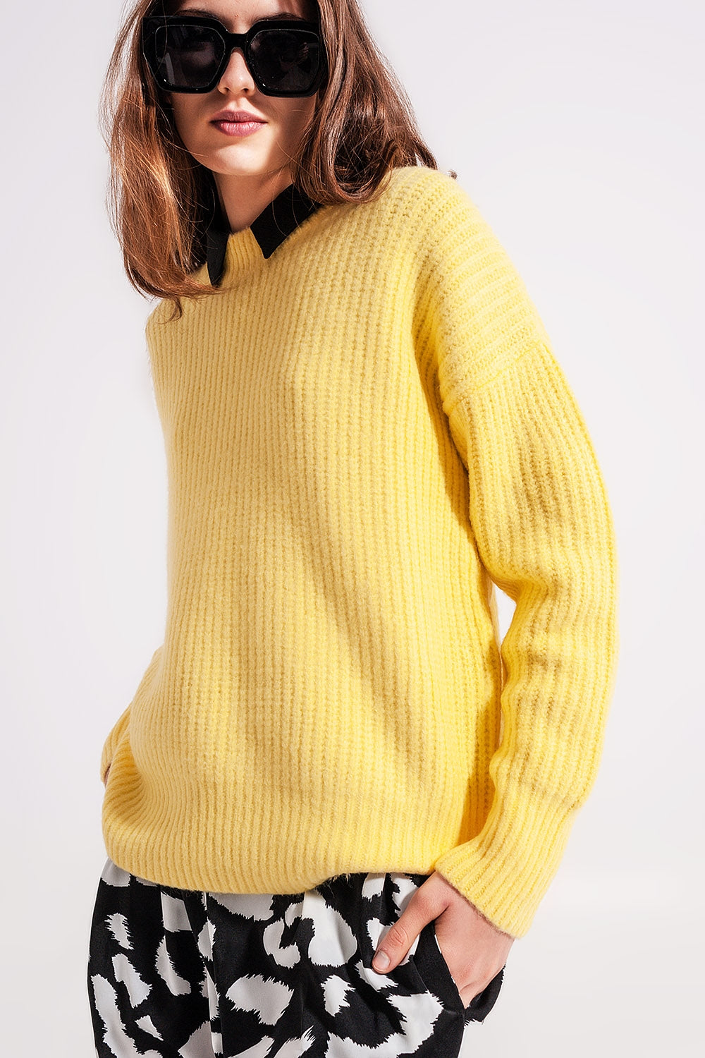 Rib knit sweater in yellow - Jumpers