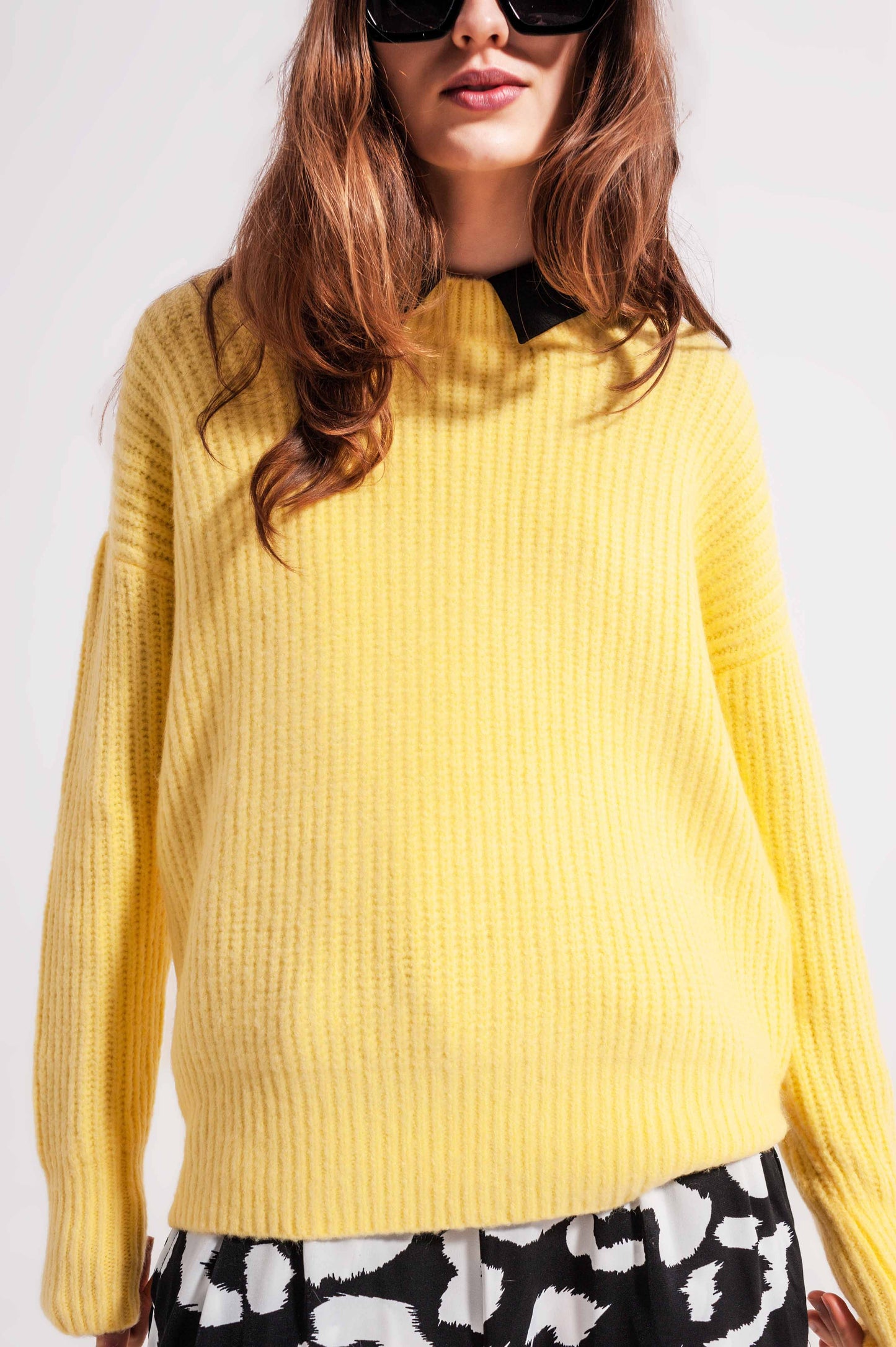Rib knit sweater in yellow - Jumpers