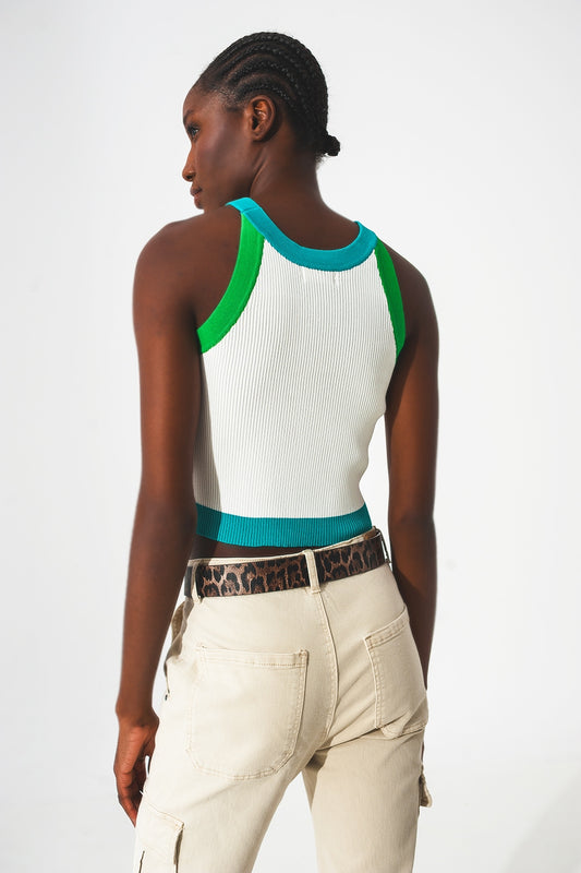 Ribbed cropped vest top in blue - Tops