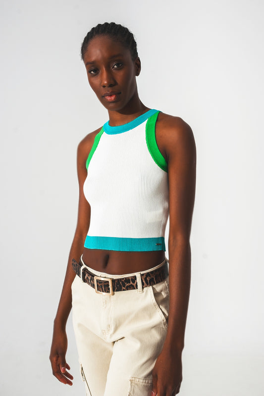 Ribbed cropped vest top in blue - Tops