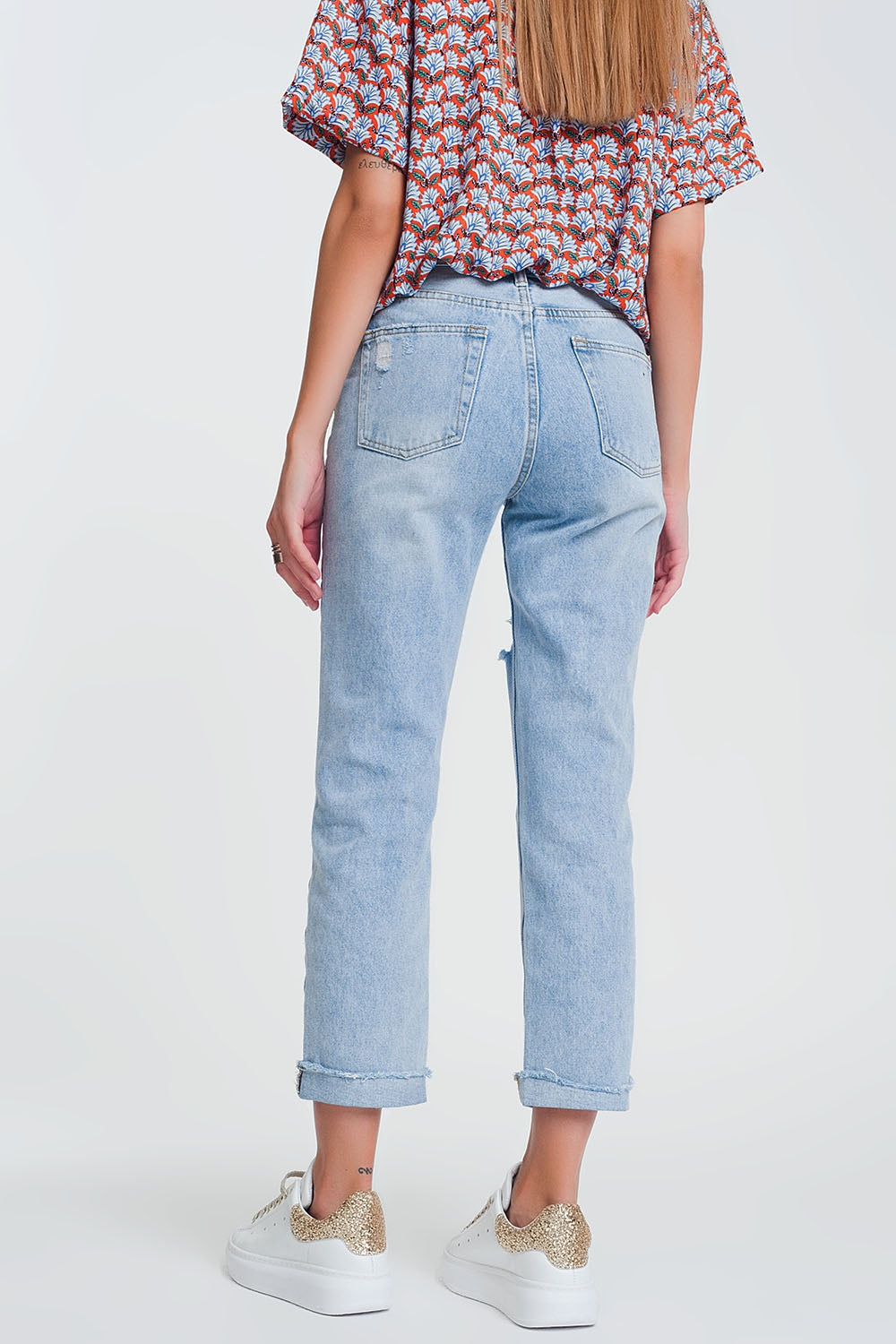 ripped straight fit jeans in light denim Q2 Jeans BoutiqueLua