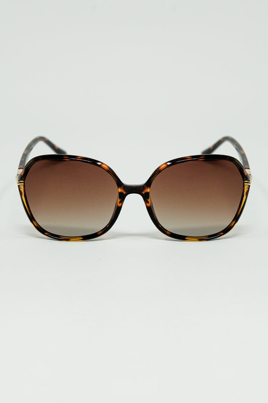 Round beige printed sunglasses with gold metal detail - Sunglasses