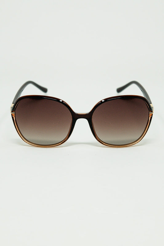 Round sunglasses in caramel color with gold metal detail - Sunglasses