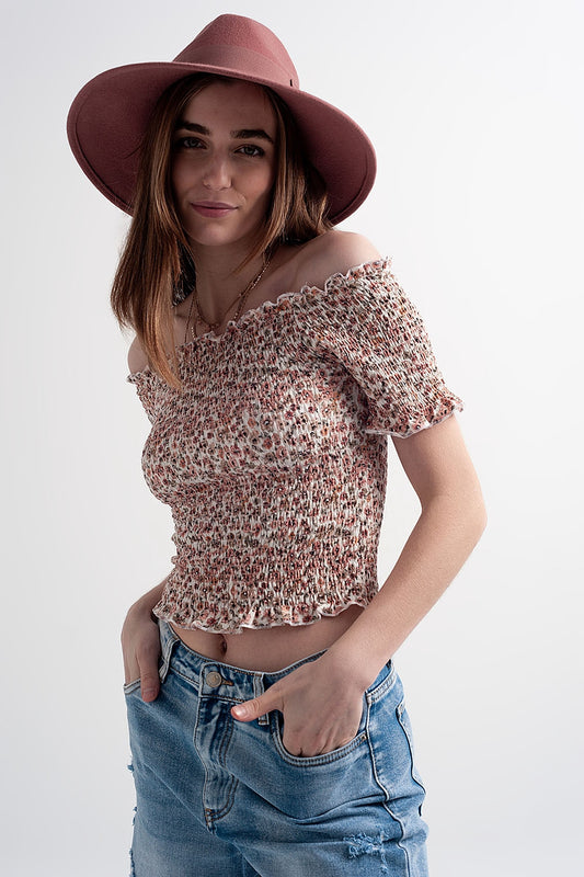 Ruched top in pink ditsy floral - Tops