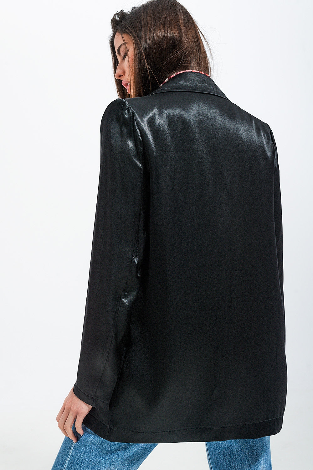 Satin blazer in black Q2 Coats and Jackets BoutiqueLua
