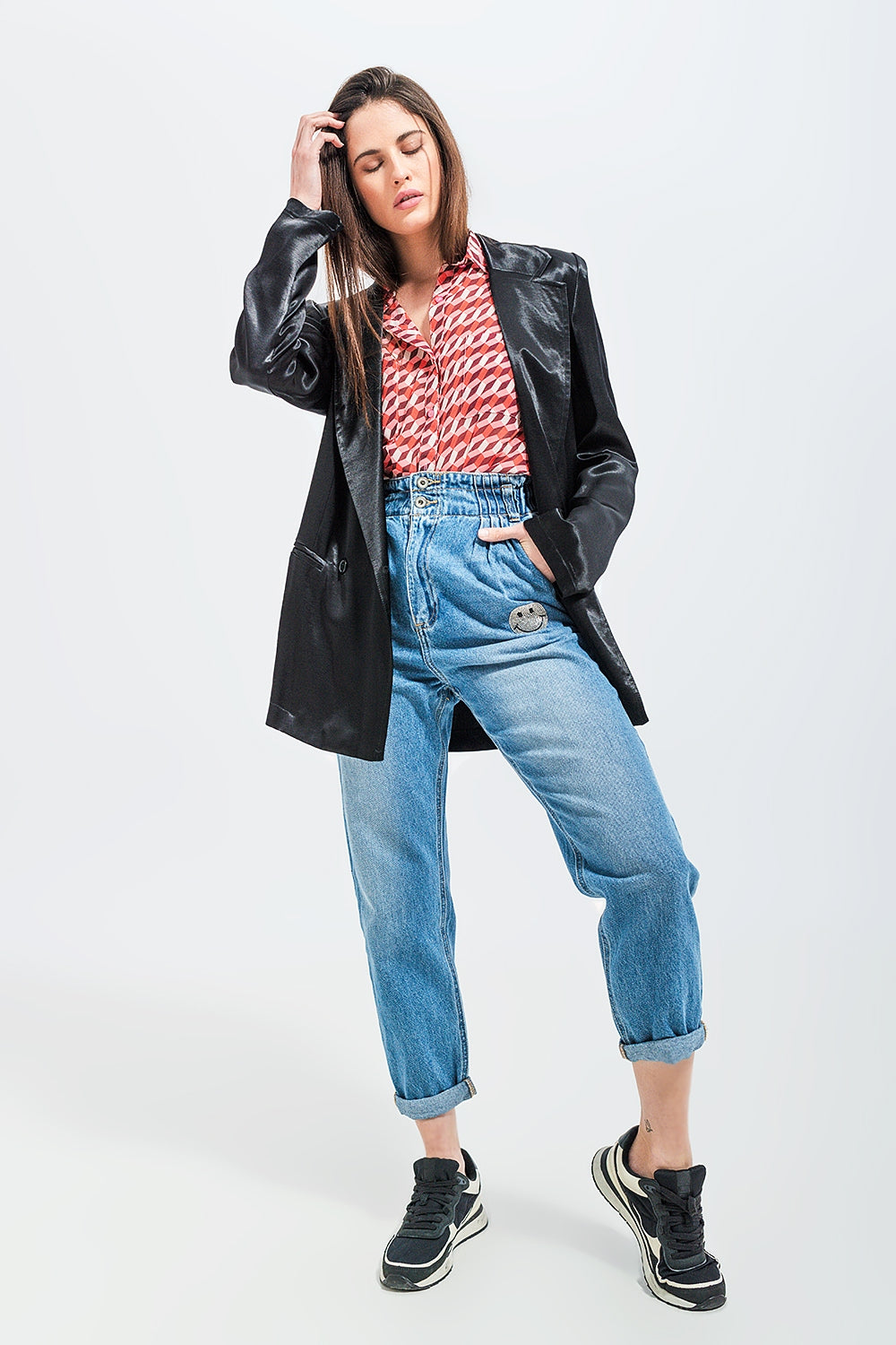 Satin blazer in black Q2 Coats and Jackets BoutiqueLua