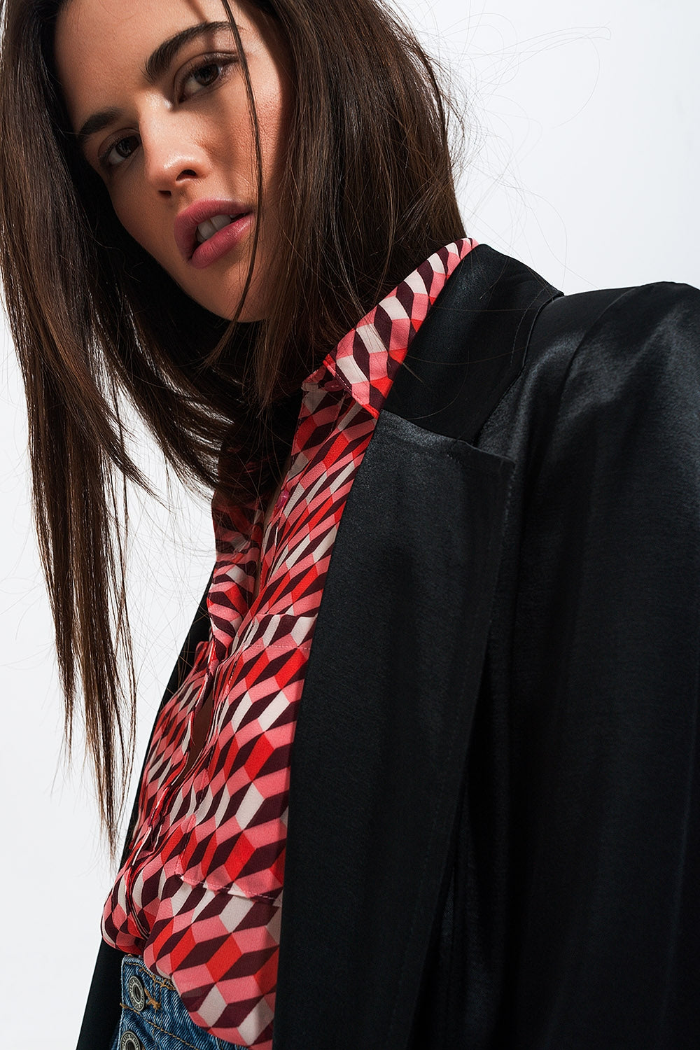 Satin blazer in black Q2 Coats and Jackets BoutiqueLua