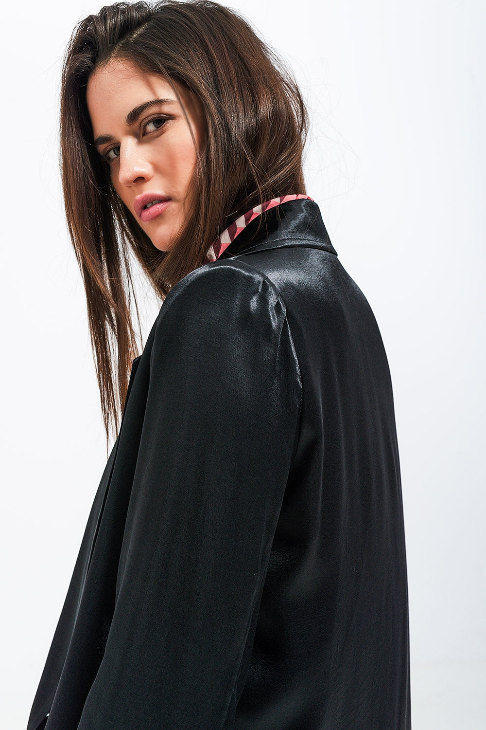 Satin blazer in black Q2 Coats and Jackets BoutiqueLua