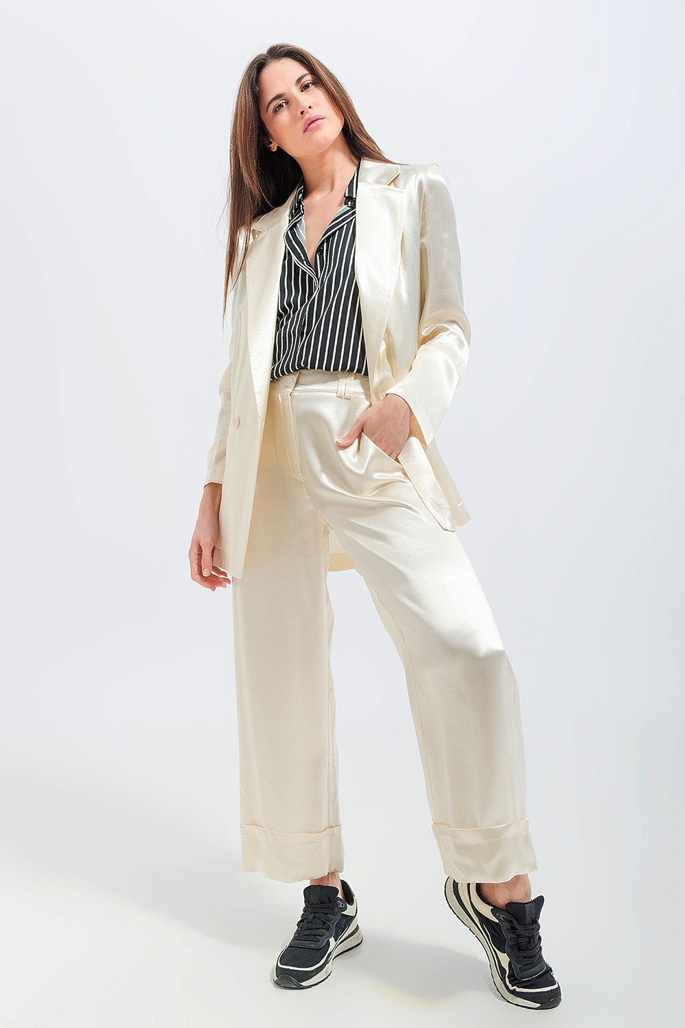 Satin blazer in cream Q2 Coats and Jackets BoutiqueLua