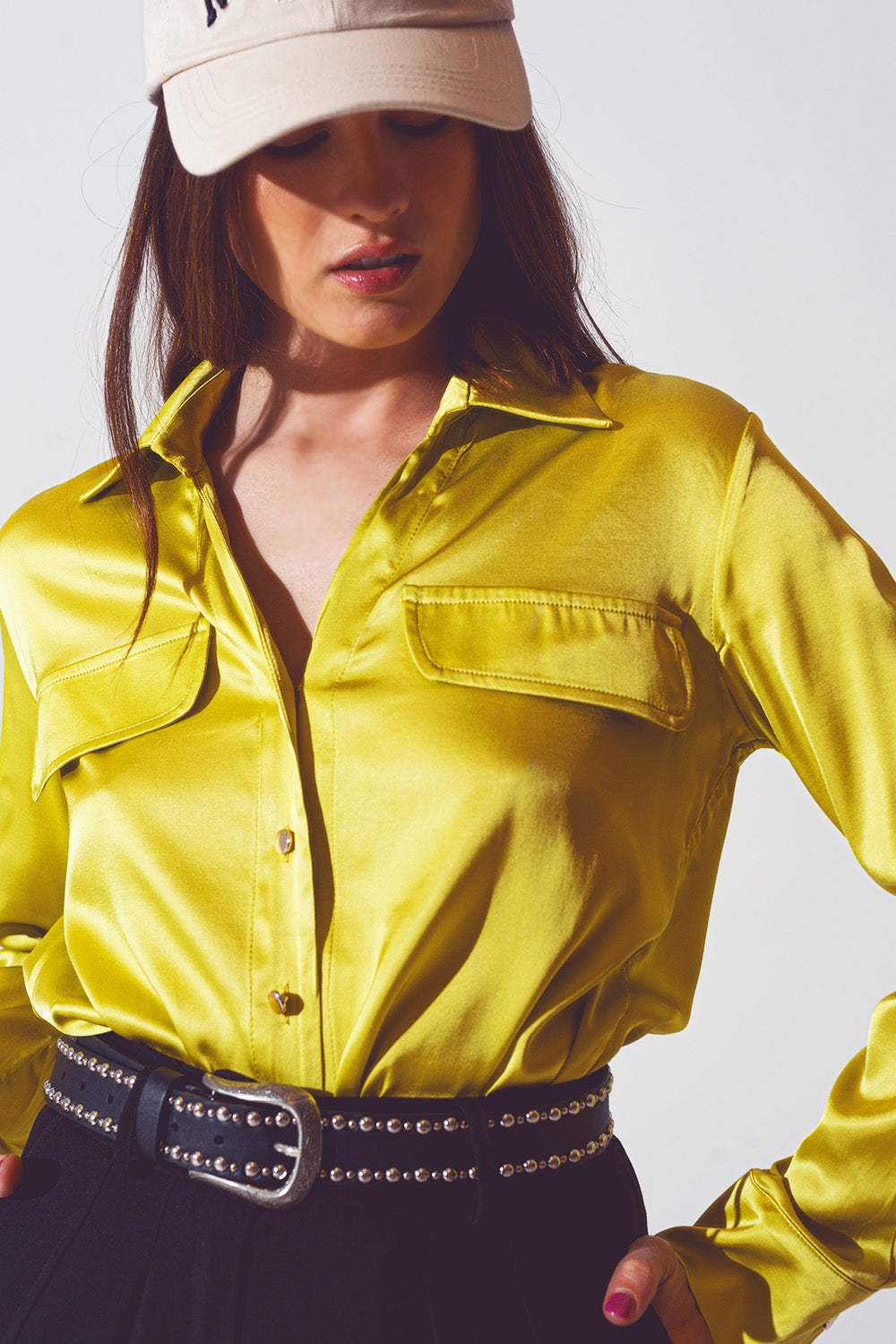 satin blouse in lime green Q2 Shirts BoutiqueLua