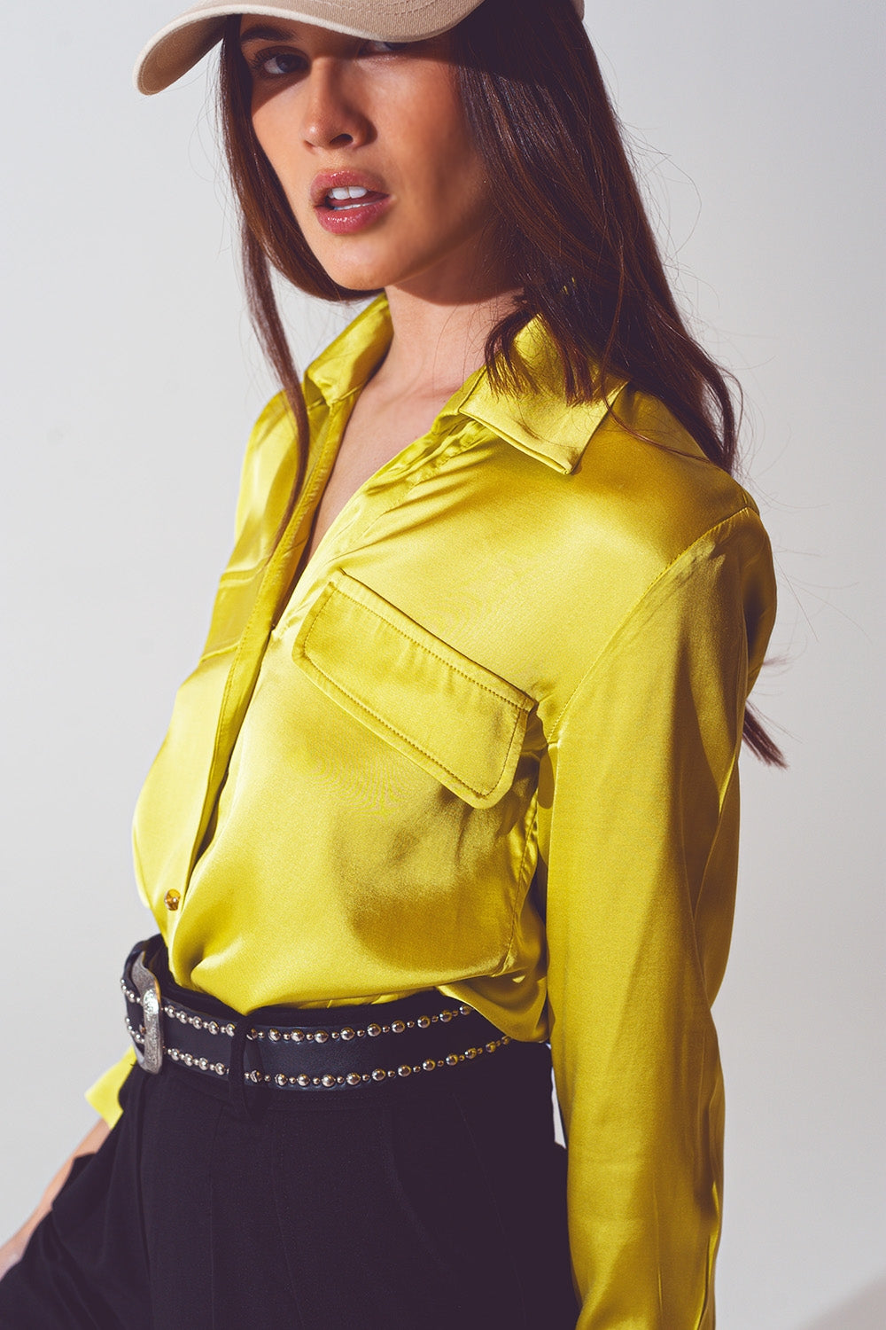 satin blouse in lime green Q2 Shirts BoutiqueLua
