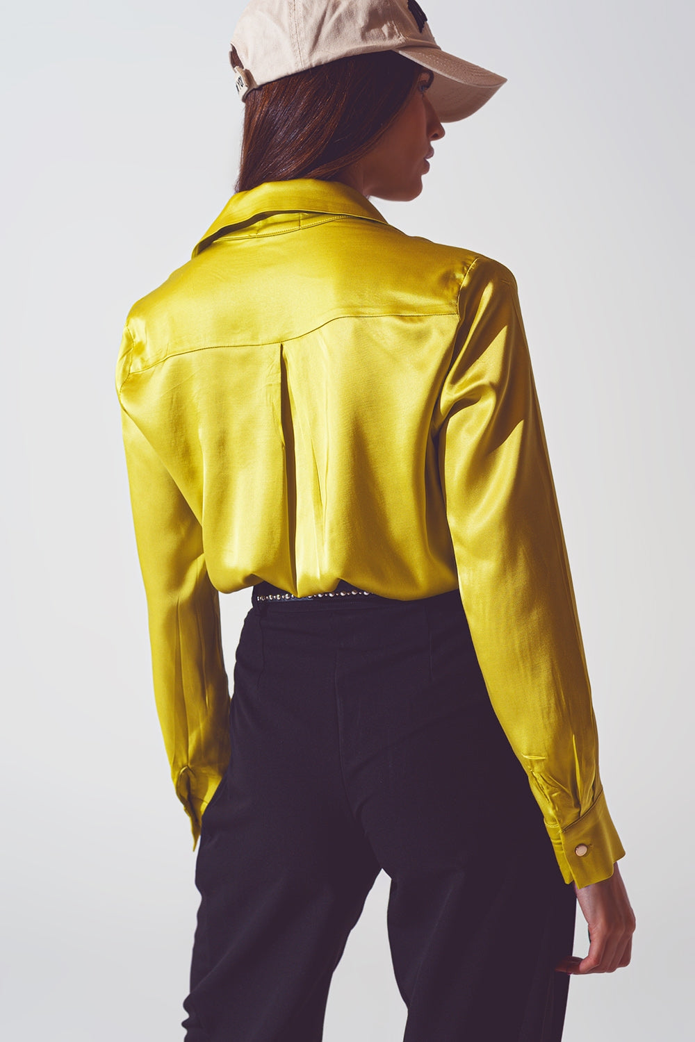 satin blouse in lime green Q2 Shirts BoutiqueLua