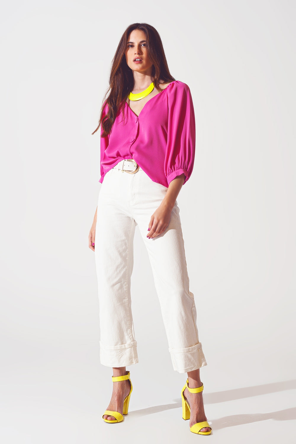 Satin button through shirt in fuchsia Q2 Shirts BoutiqueLua