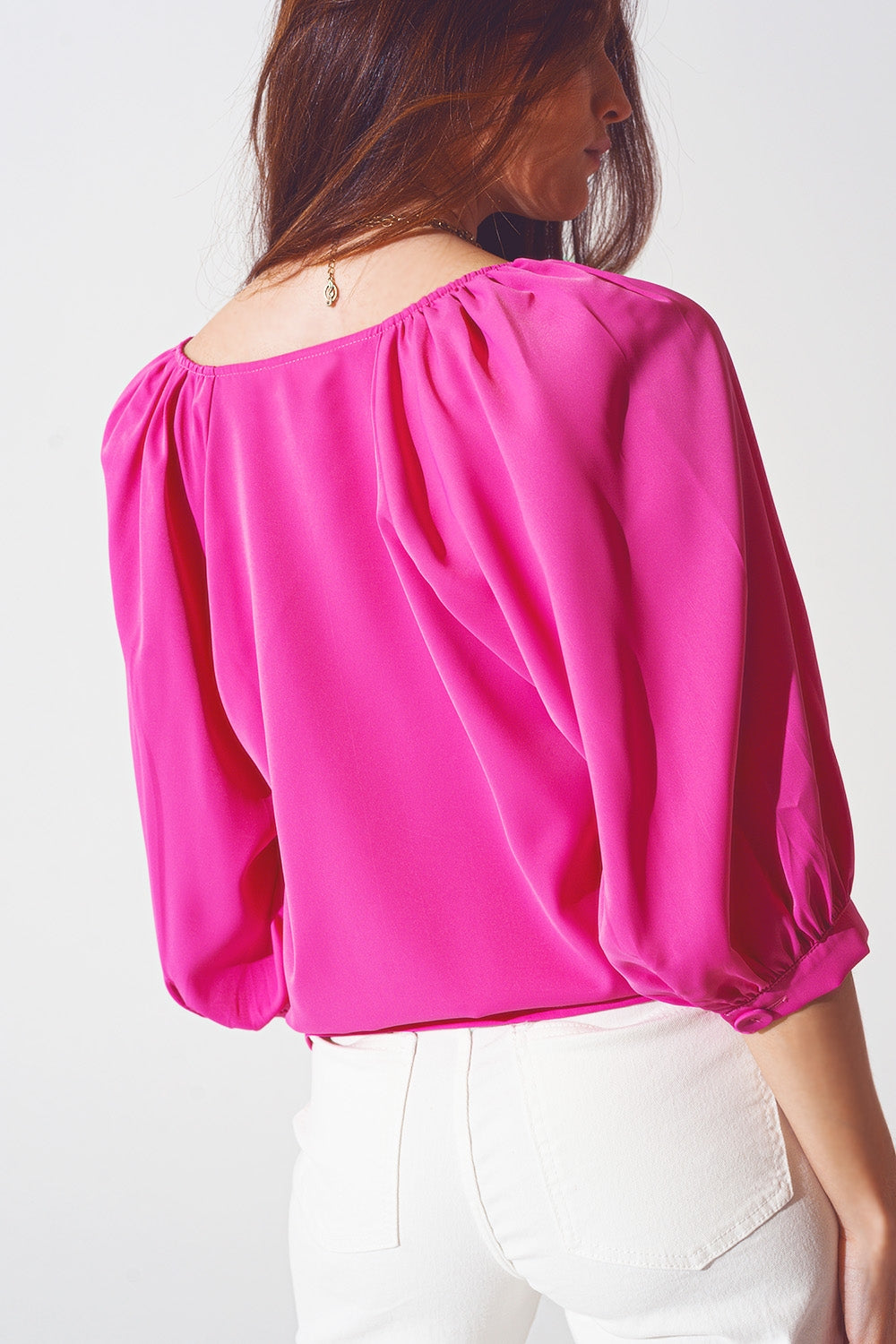 Satin button through shirt in fuchsia Q2 Shirts BoutiqueLua