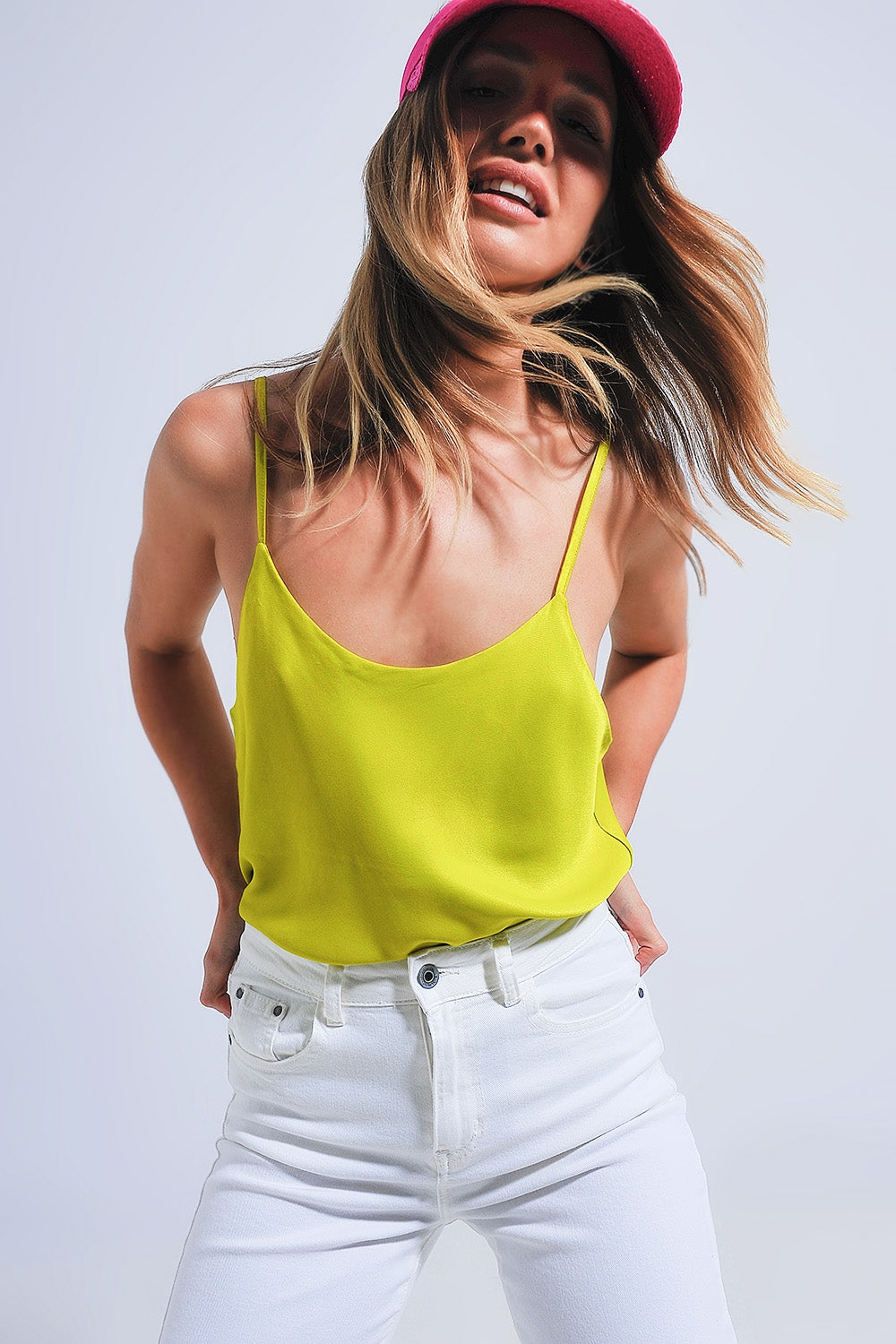 Satin cami in green Q2 Tops BoutiqueLua