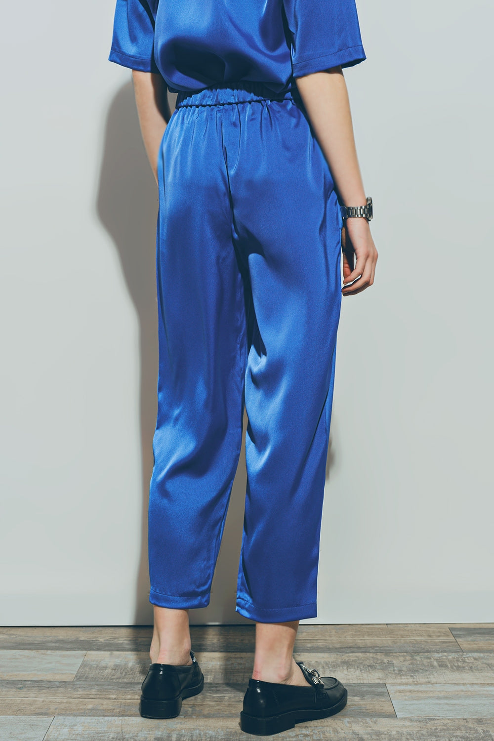 Satin Cropped Pants in Blue Q2 Pants BoutiqueLua