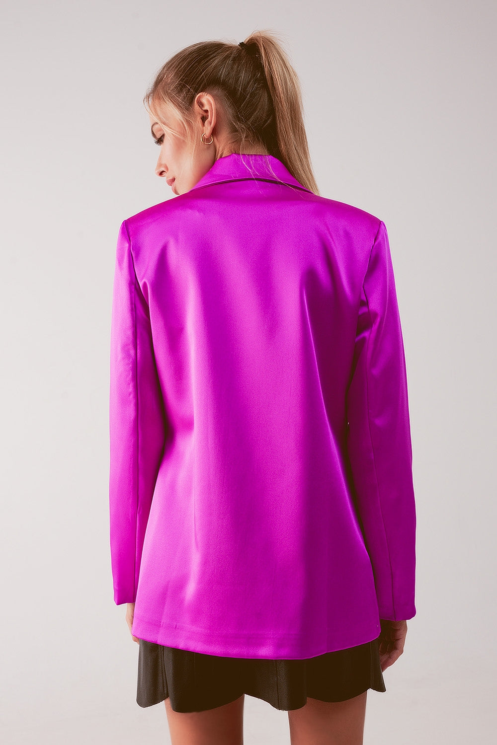 Satin double breasted suit blazer in fuchsia Q2 Coats and Jackets BoutiqueLua