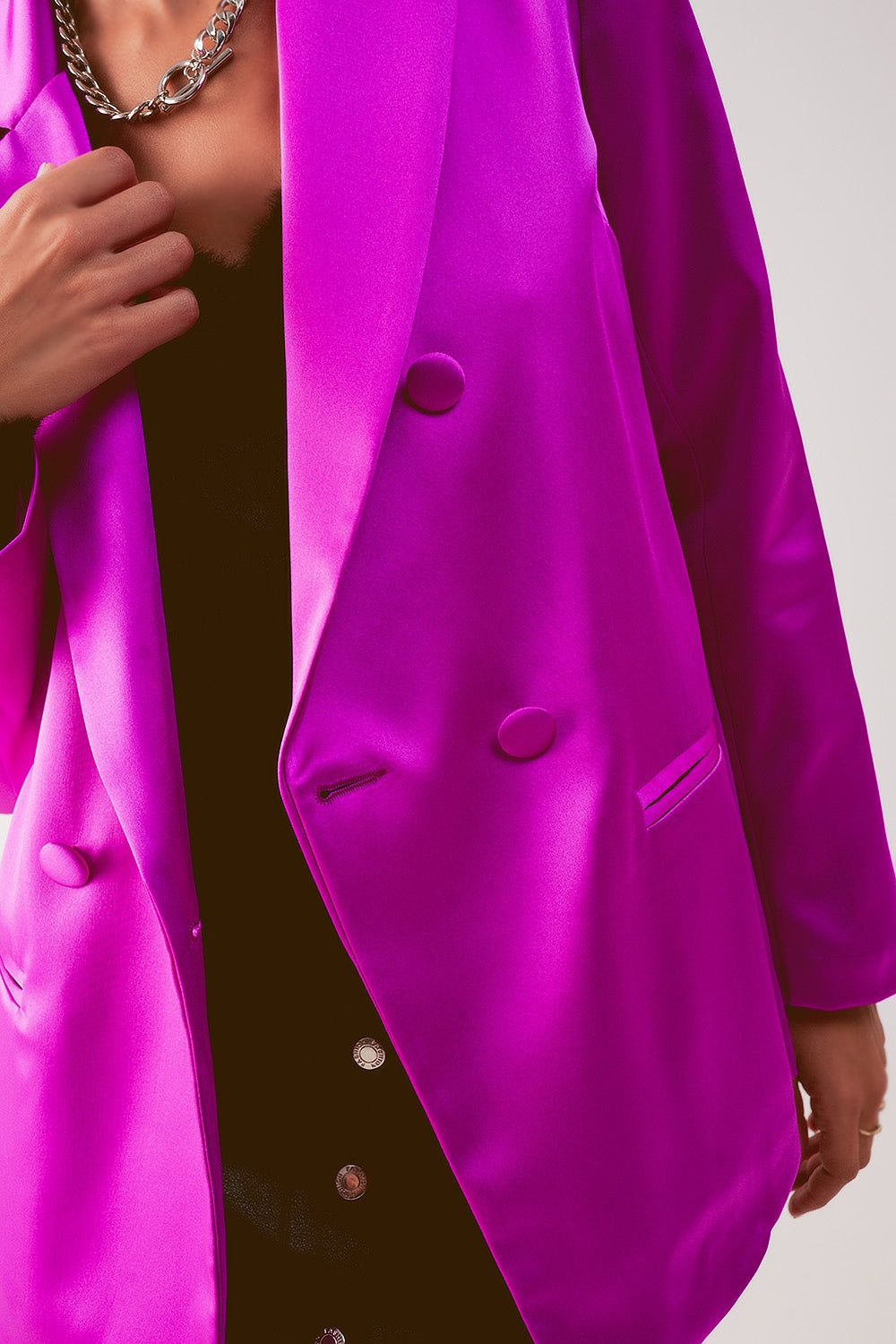 Satin double breasted suit blazer in fuchsia Q2 Coats and Jackets BoutiqueLua