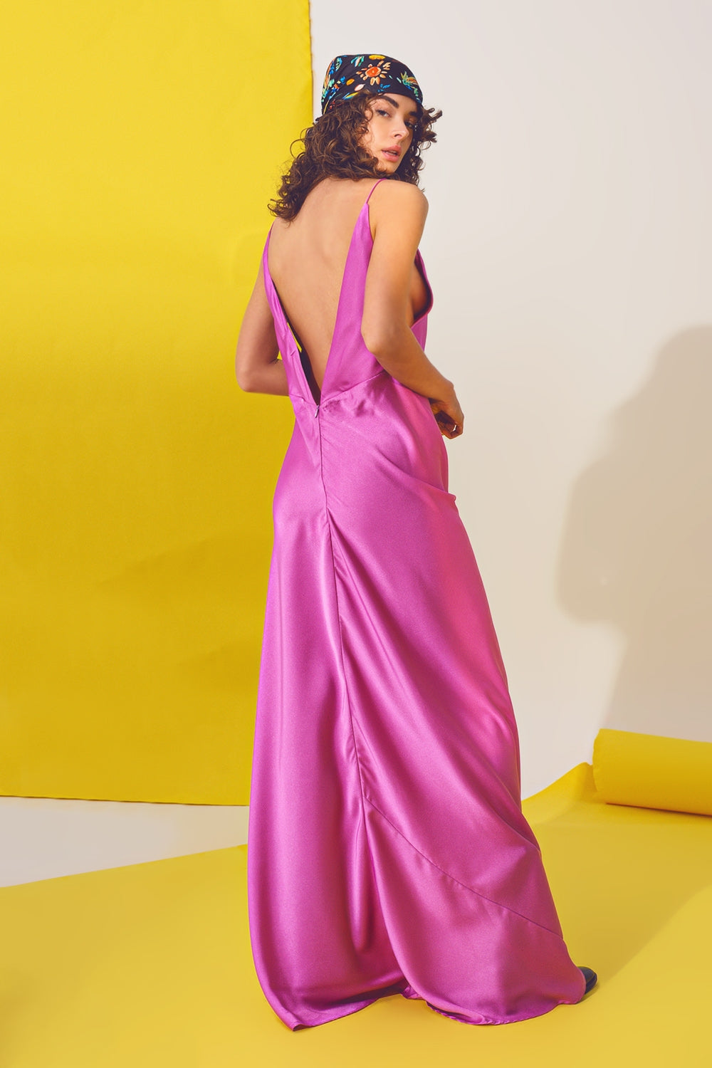 Satin Maxi Dress With Spaghetti Straps in Fuchsia Q2 Dresses BoutiqueLua