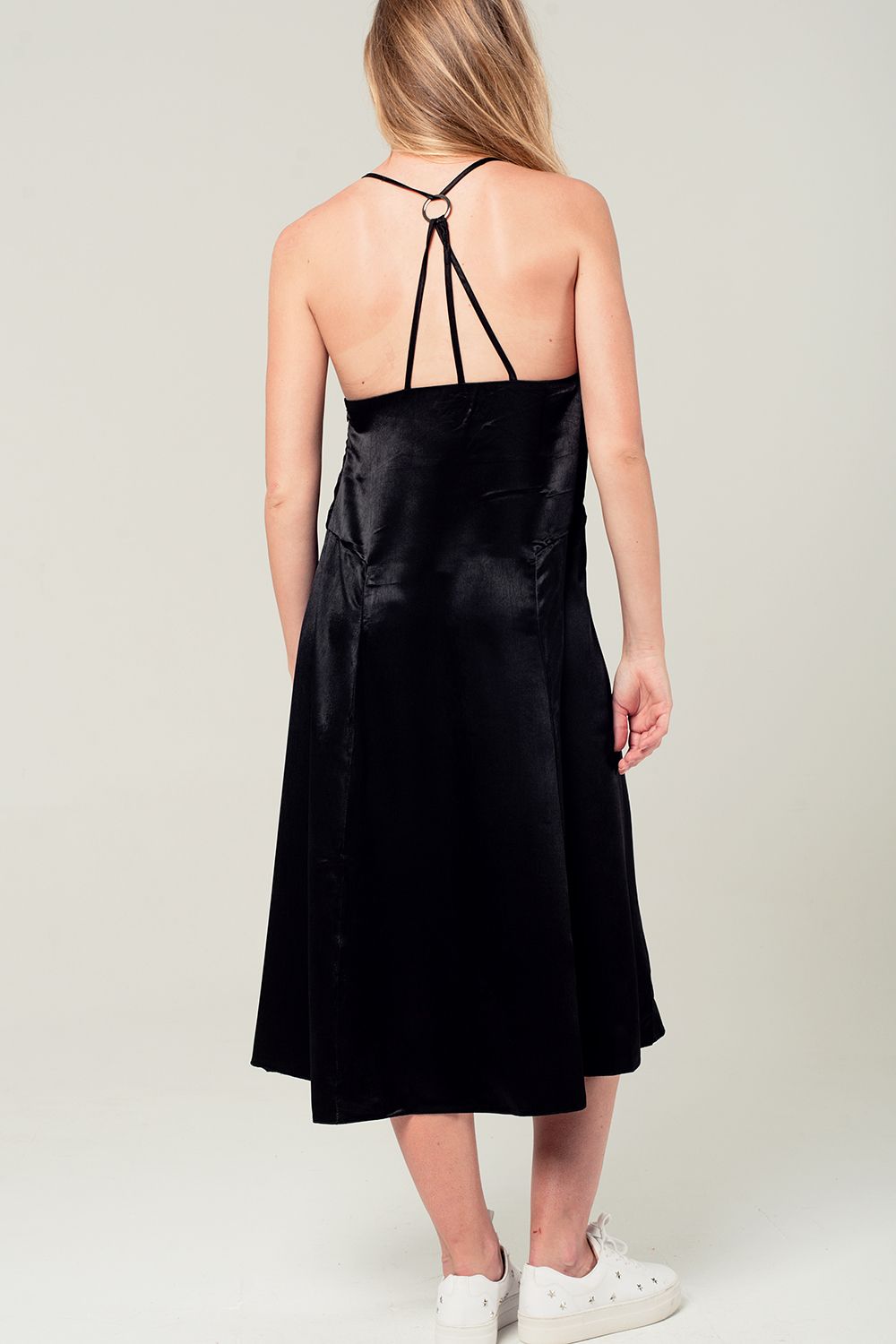 Satin midi dress with back detail in black Q2 Dresses BoutiqueLua