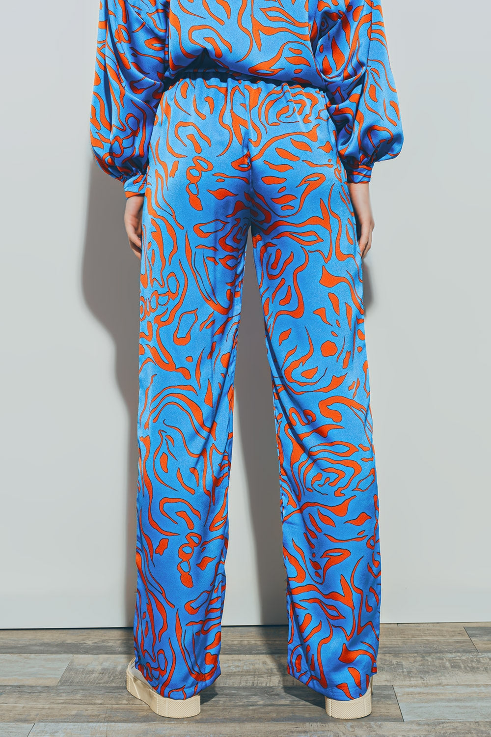 Satin Pants with Elastic Waist in Blue Q2 Pants BoutiqueLua