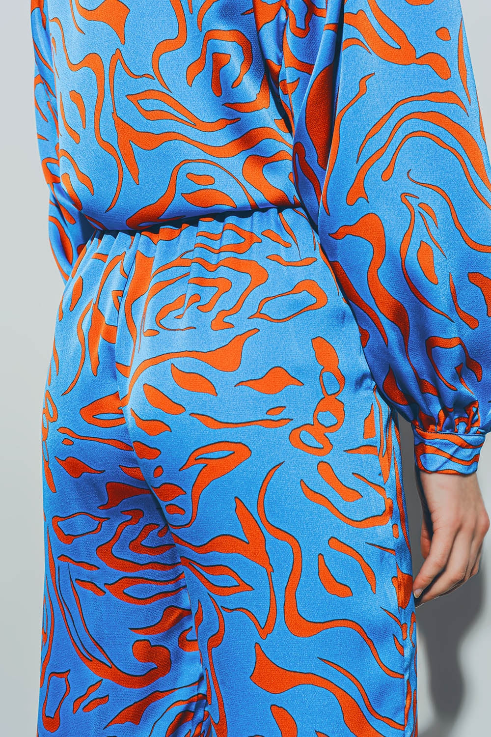 Satin Pants with Elastic Waist in Blue Q2 Pants BoutiqueLua