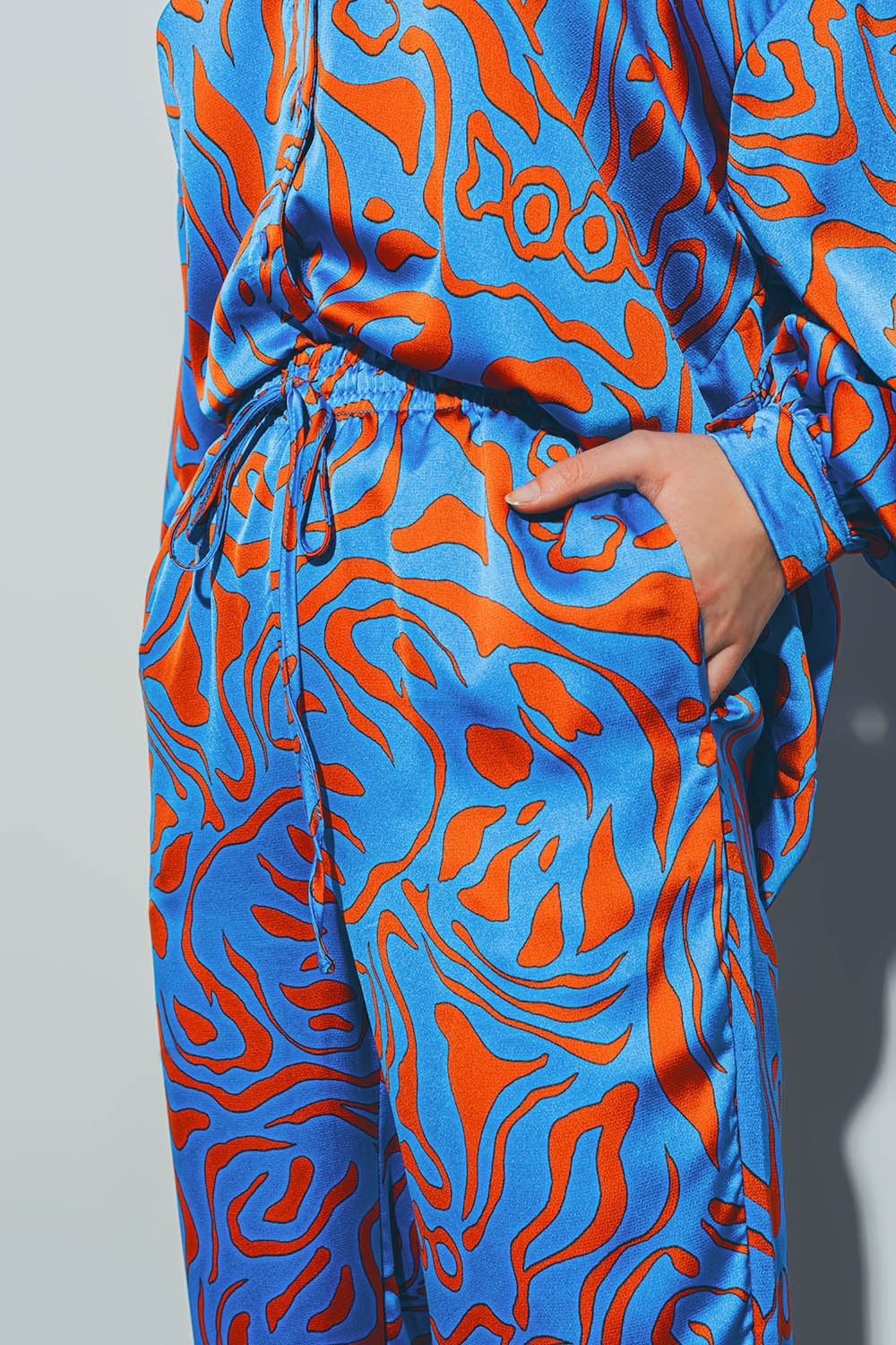Satin Pants with Elastic Waist in Blue Q2 Pants BoutiqueLua