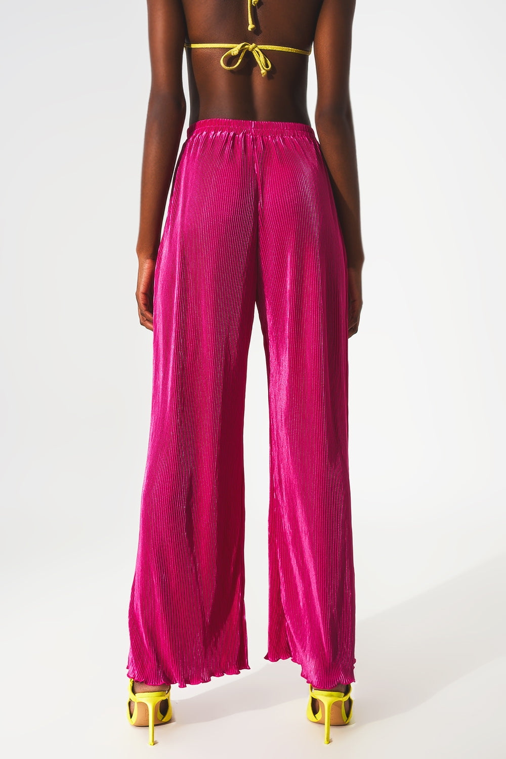 Satin pleated wide leg pants in fuchsia Q2 Pants BoutiqueLua