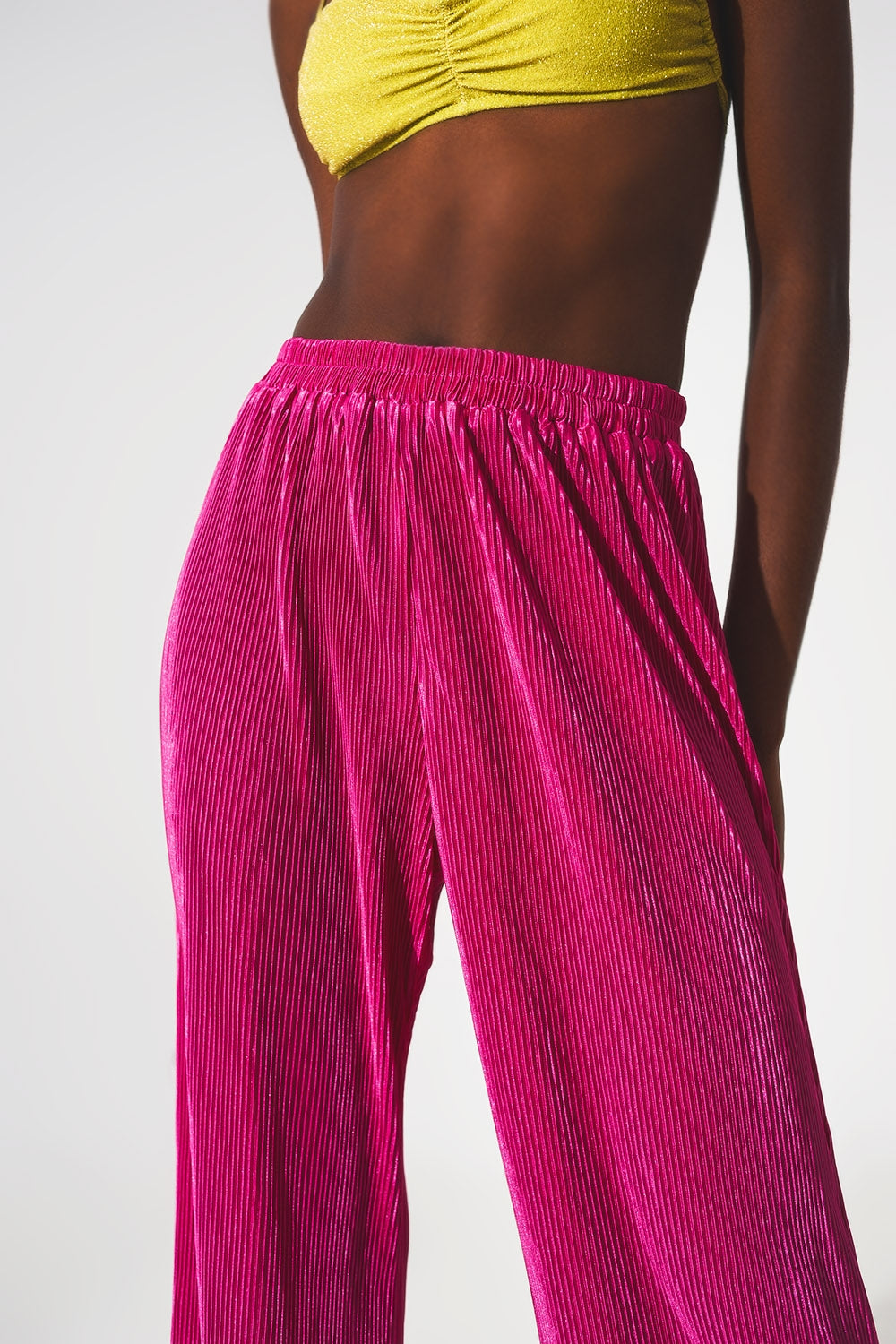 Satin pleated wide leg pants in fuchsia Q2 Pants BoutiqueLua