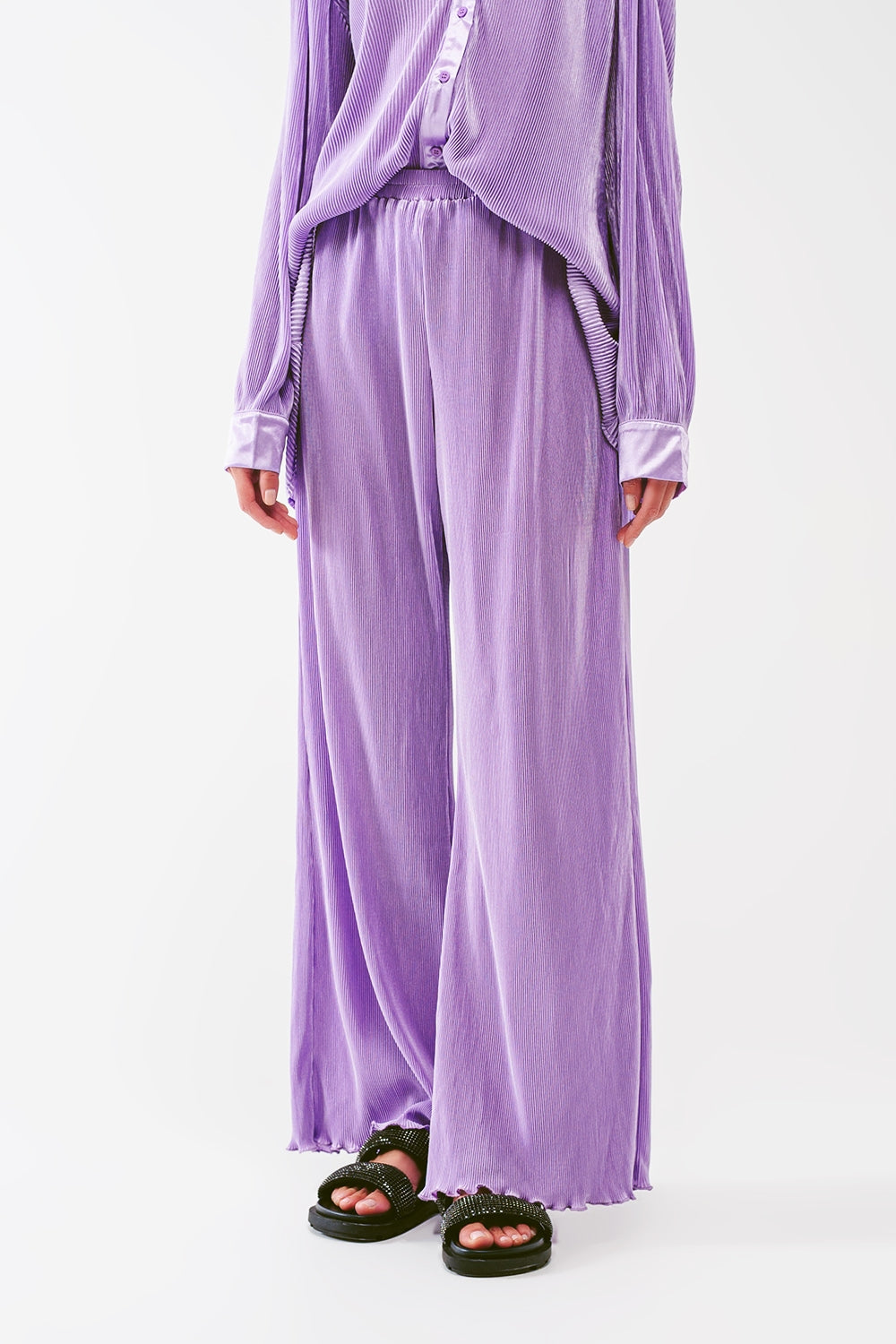 Satin Pleated Wide Leg Pants in lilac Q2 Pants BoutiqueLua