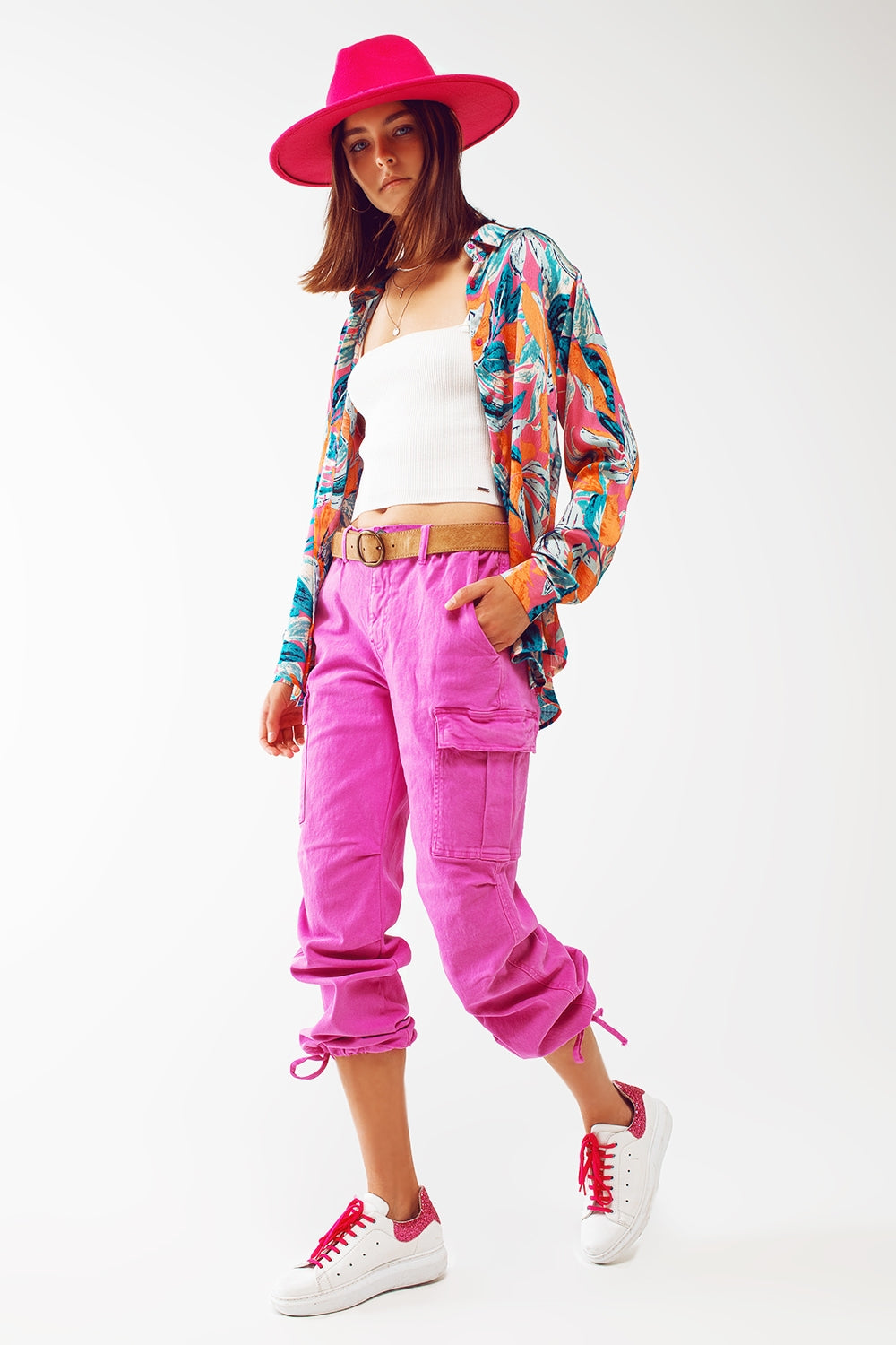 Satin Shirt In Floral Print in Orange - Shirts