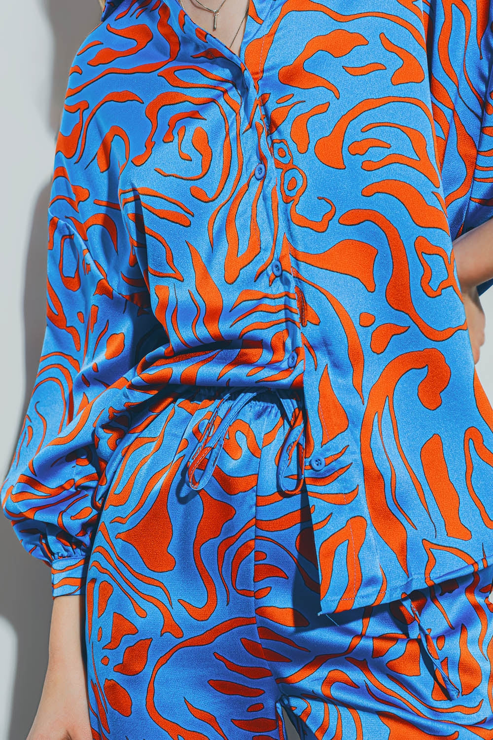 Satin Shirt with Balloon Sleeves in Blue Q2 Shirts BoutiqueLua