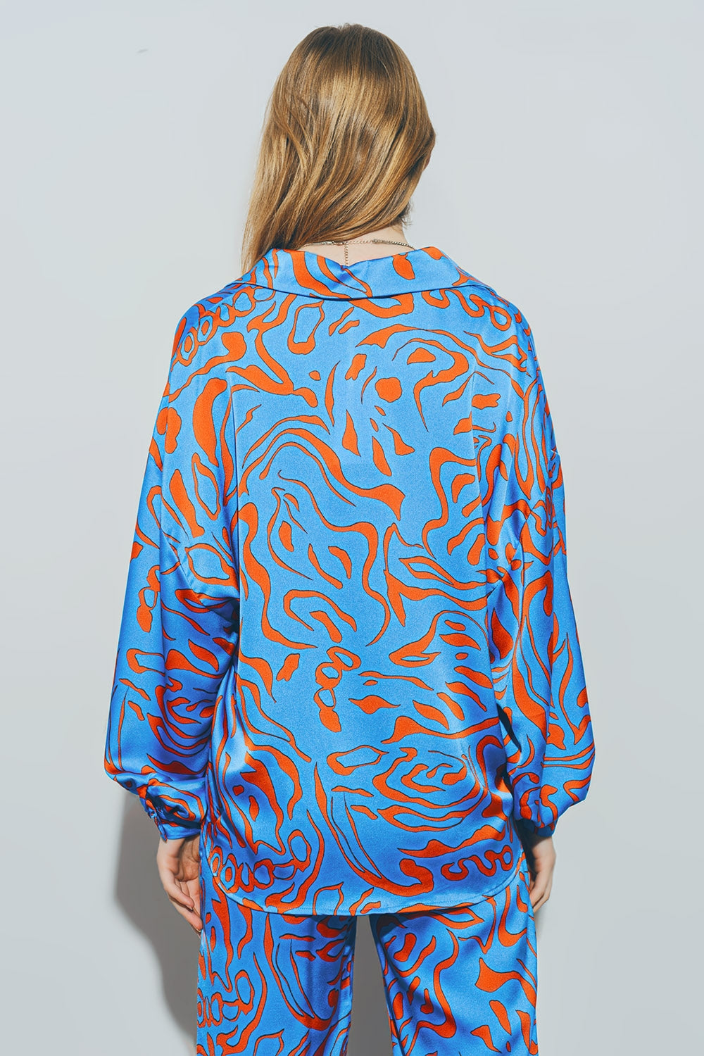 Satin Shirt with Balloon Sleeves in Blue Q2 Shirts BoutiqueLua